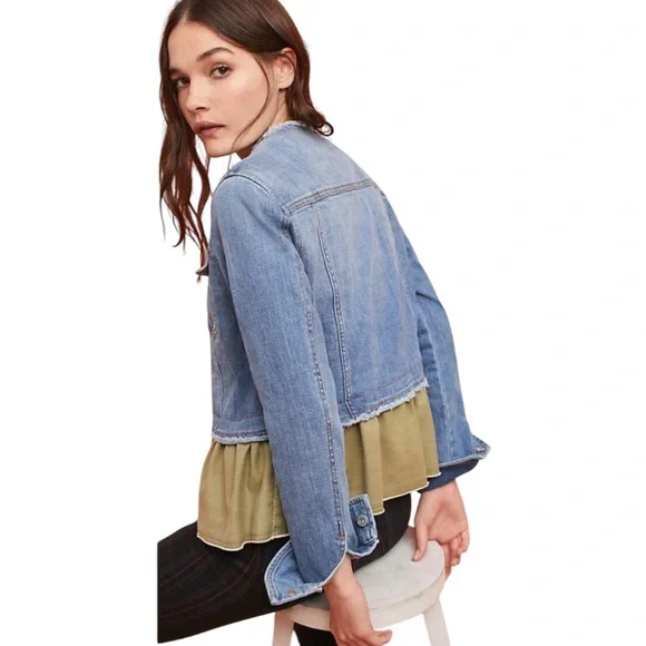 Anthropologie Pilcro And The Letterpress Denim Flounced Ruffle Jacket - Picture 3 of 9